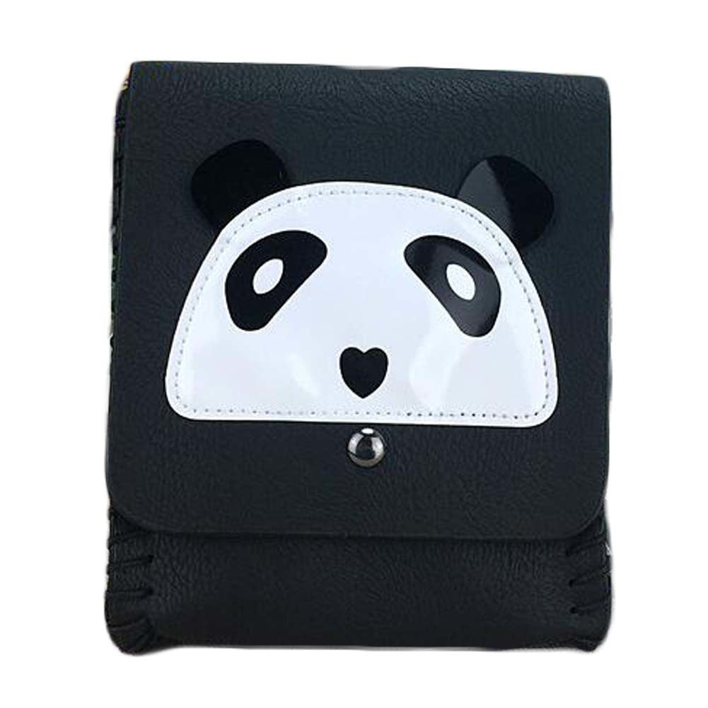 Black Handmade PU Leather Panda Shoulder Crossbody Bag Cell Phone Bag Mini Bag