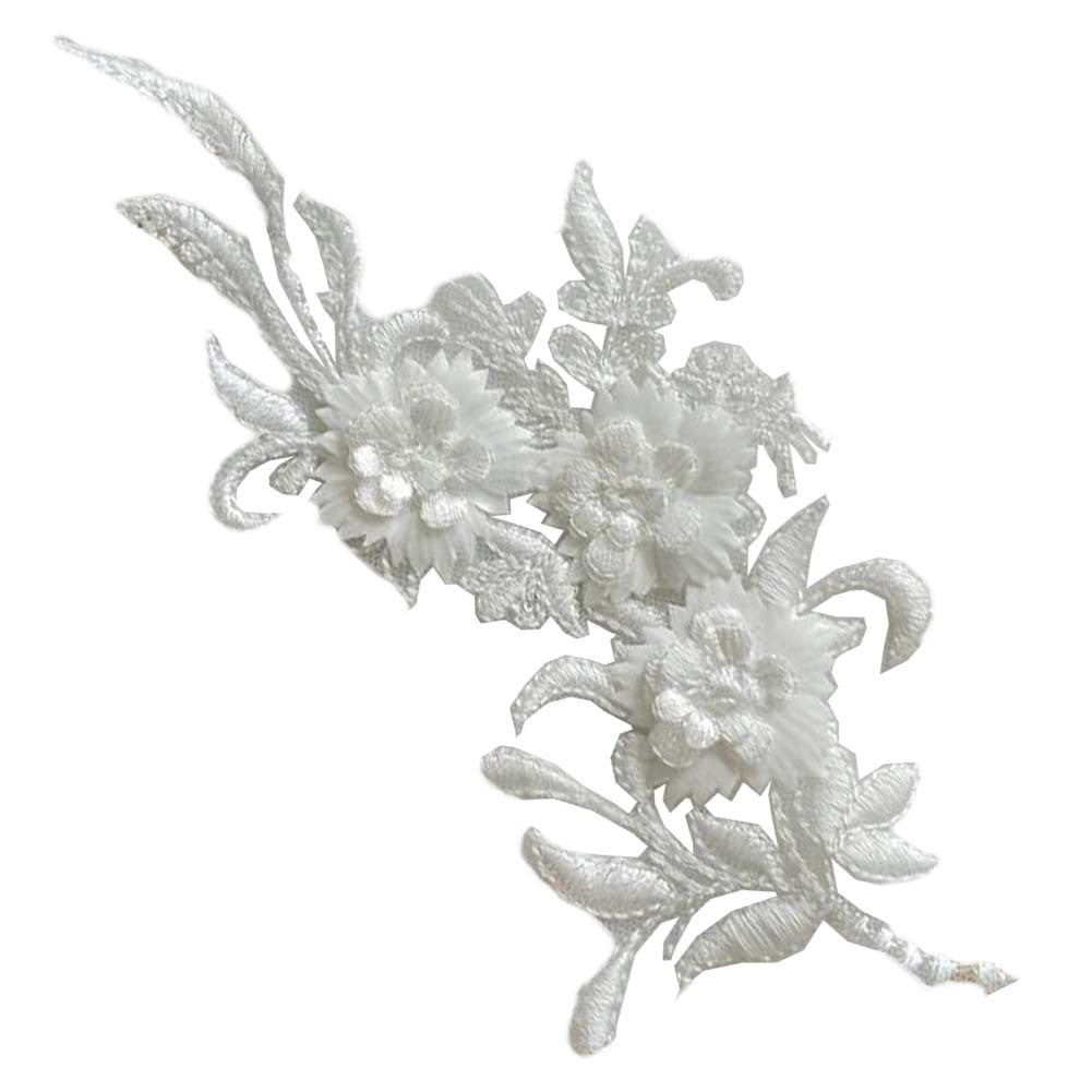 4 Pcs 3D White Flower Applique Patches Embroidery Lace Patches Bridal Wedding Dress DIY Sewing Clothing Accessories