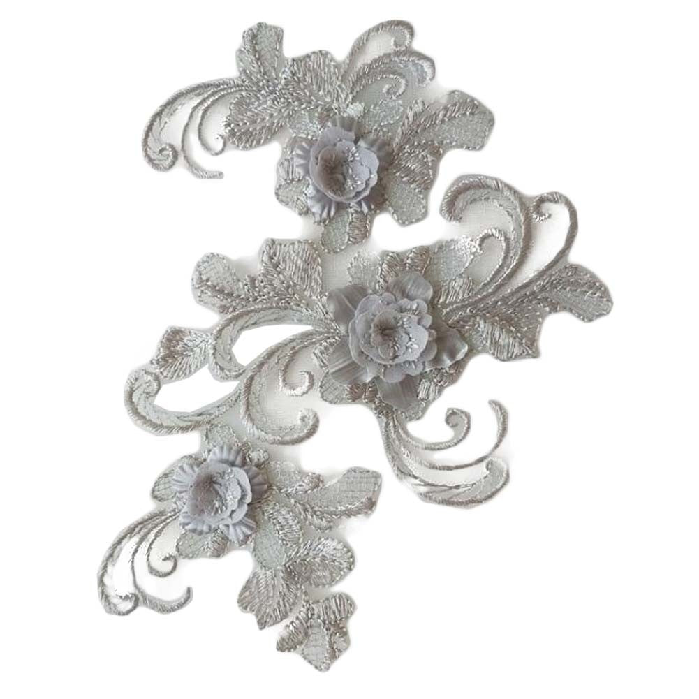 2 Pcs 3D Flower Embroidery Applique Patch DIY Lace Sweater Jacket Dress Patches Sewing Accessories, Grey