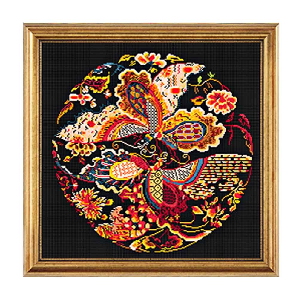 Chinese Style Phoenix DIY Pre-Printed Cross Stitch Kits Black Embroidery Wall Decor, 20x20 inch