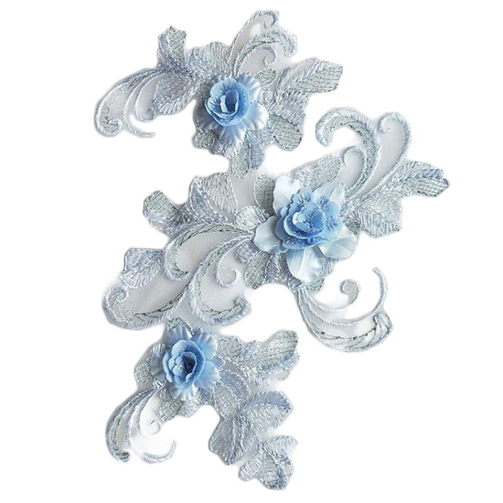 2 Pcs 3D Flower Embroidery Applique Patch DIY Lace Sweater Jacket Dress Patches Sewing Accessories, Blue