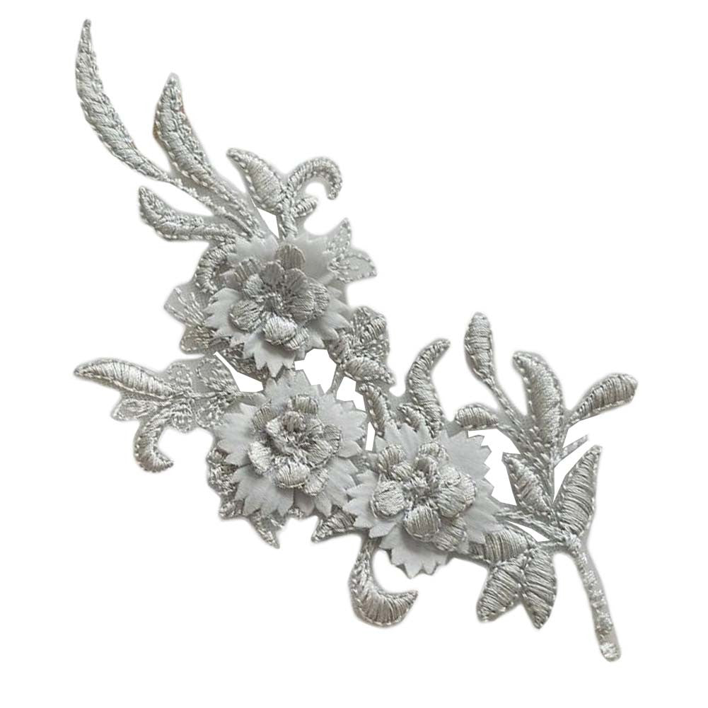 4 Pcs 3D Grey Flower Applique Patches Embroidery Lace Patches Bridal Wedding Dress DIY Sewing Clothing Accessories