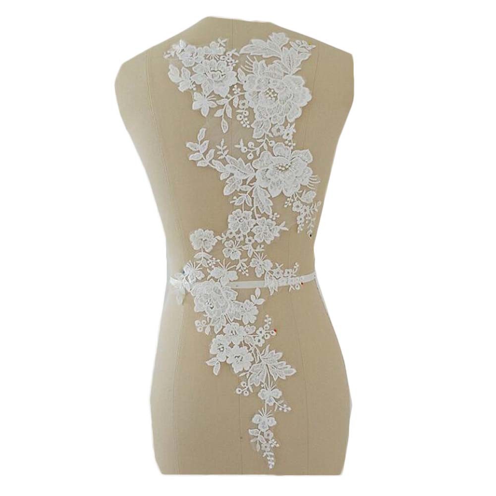 1 Piece Large White Embroidery Appliques Patches DIY Sewing Sequin Flower Patches for Wedding Dress