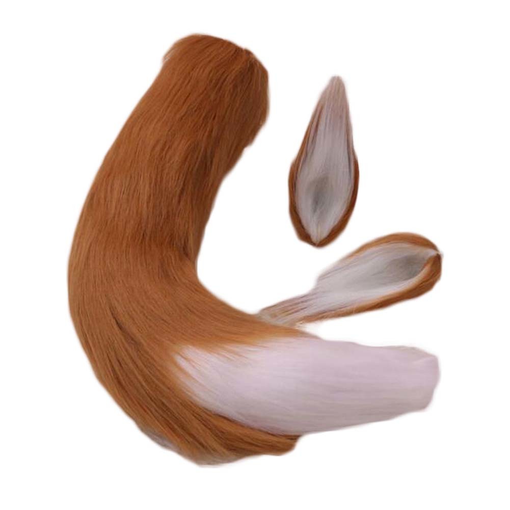 Brown White Plush Fox Tail Ears Set Cosplay Fluffy Animal Tail Ears Hair Clips Halloween Christmas Party Costume