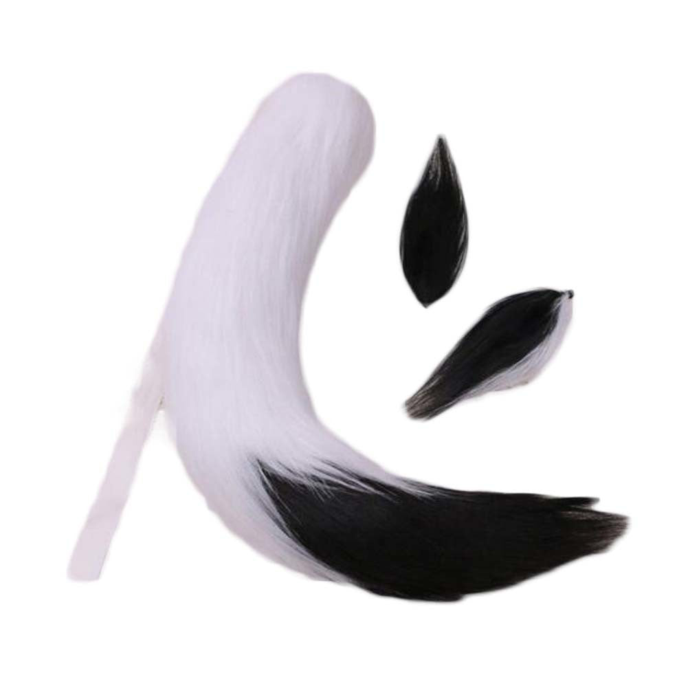 Black White Plush Fox Tail Ears Set Cosplay Fluffy Animal Tail Ears Hair Clips Halloween Christmas Party Costume