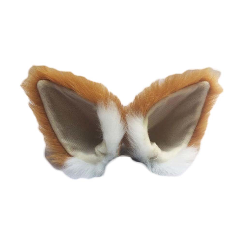 1 Pair Brown White Cat Ears Hairpin Plush Animal Fox Ears Fluffy Hair Clip Halloween Party Cosplay Costume