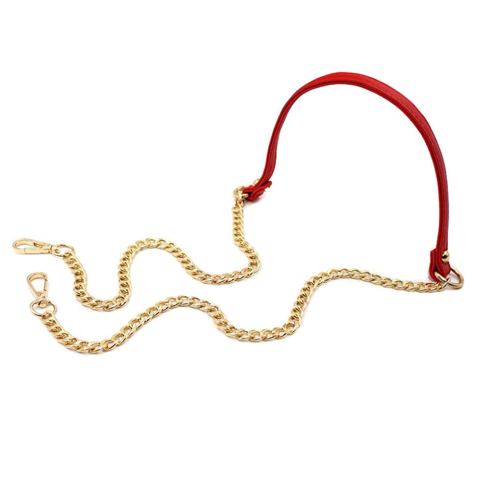 Red Gold Metal Shoulder Handbag Chain Strap Replacement PU Leather Purse Shoulder Strap for Crossbody Bag, 47 inches