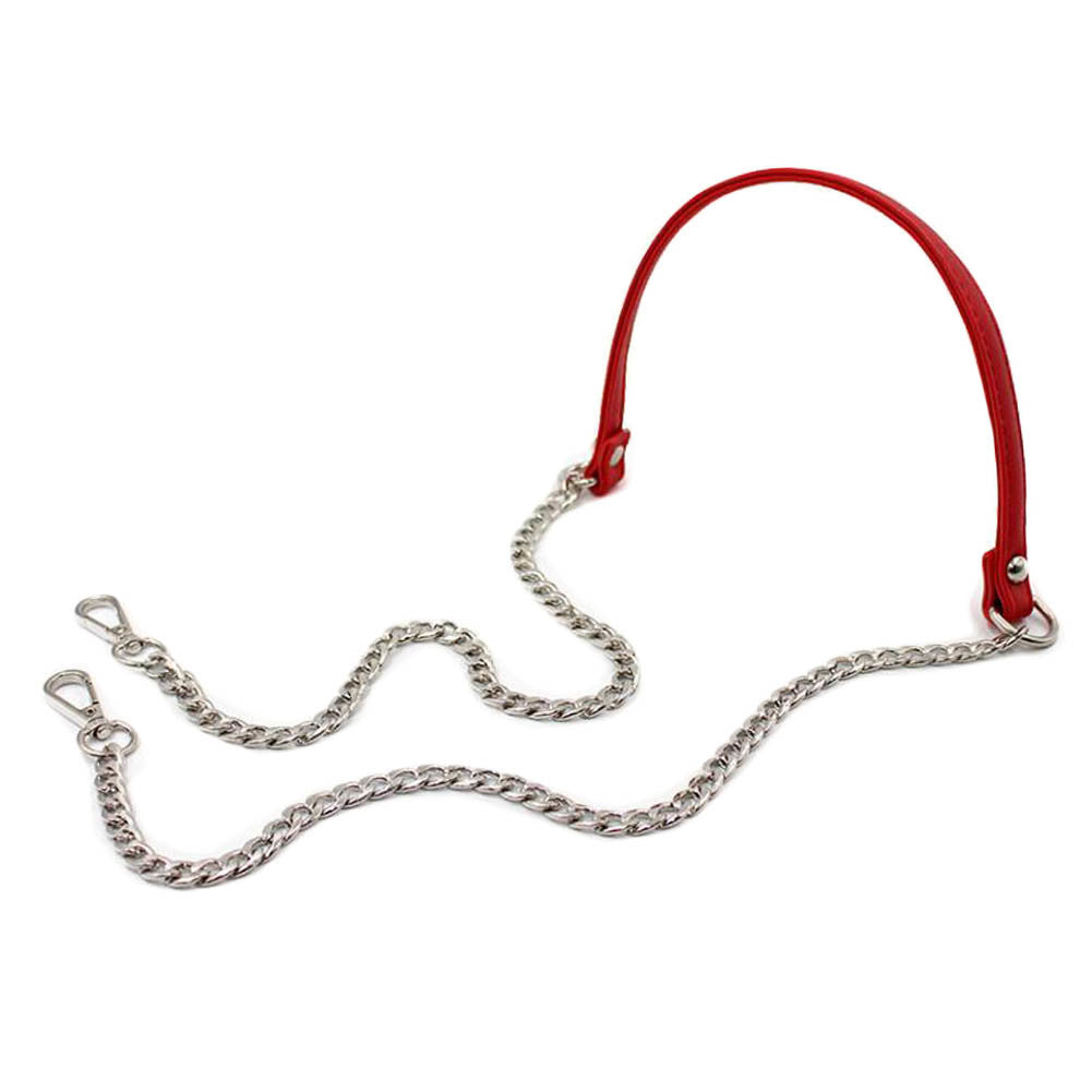 Shoulder Handbag Chain Strap Replacement Red Silver Metal PU Leather Purse Shoulder Strap for Crossbody Bag, 47 inches