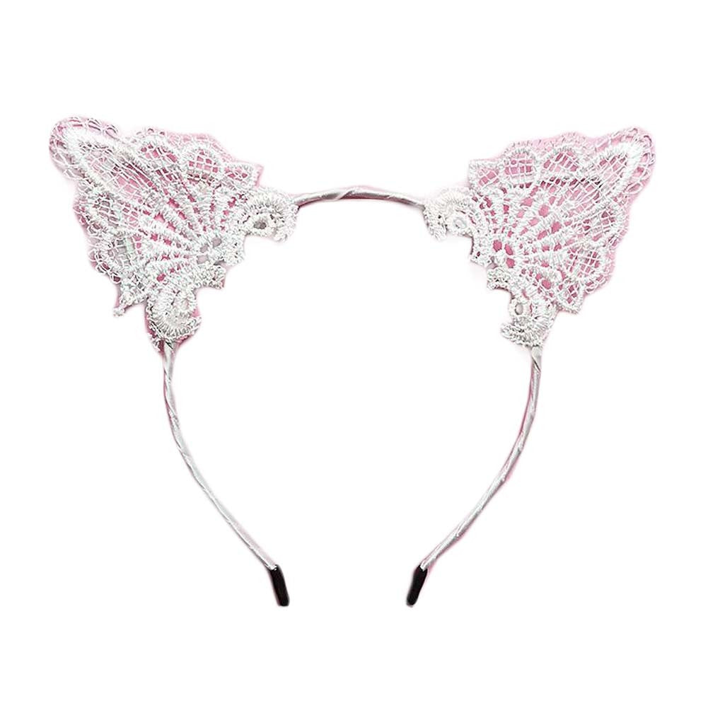 Lace Cat Ear Hairband White Masquerade Halloween Party Cosplay Costume Headband