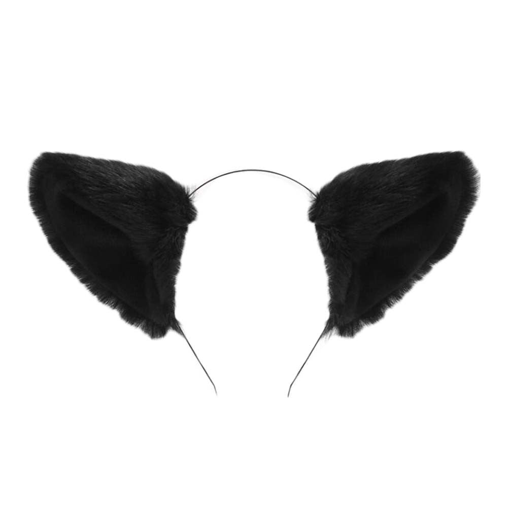 Black Plush Cat Ears Headband Animal Fox Ears Hairhoop Halloween Party Dress Up Cosplay Costume Hairband