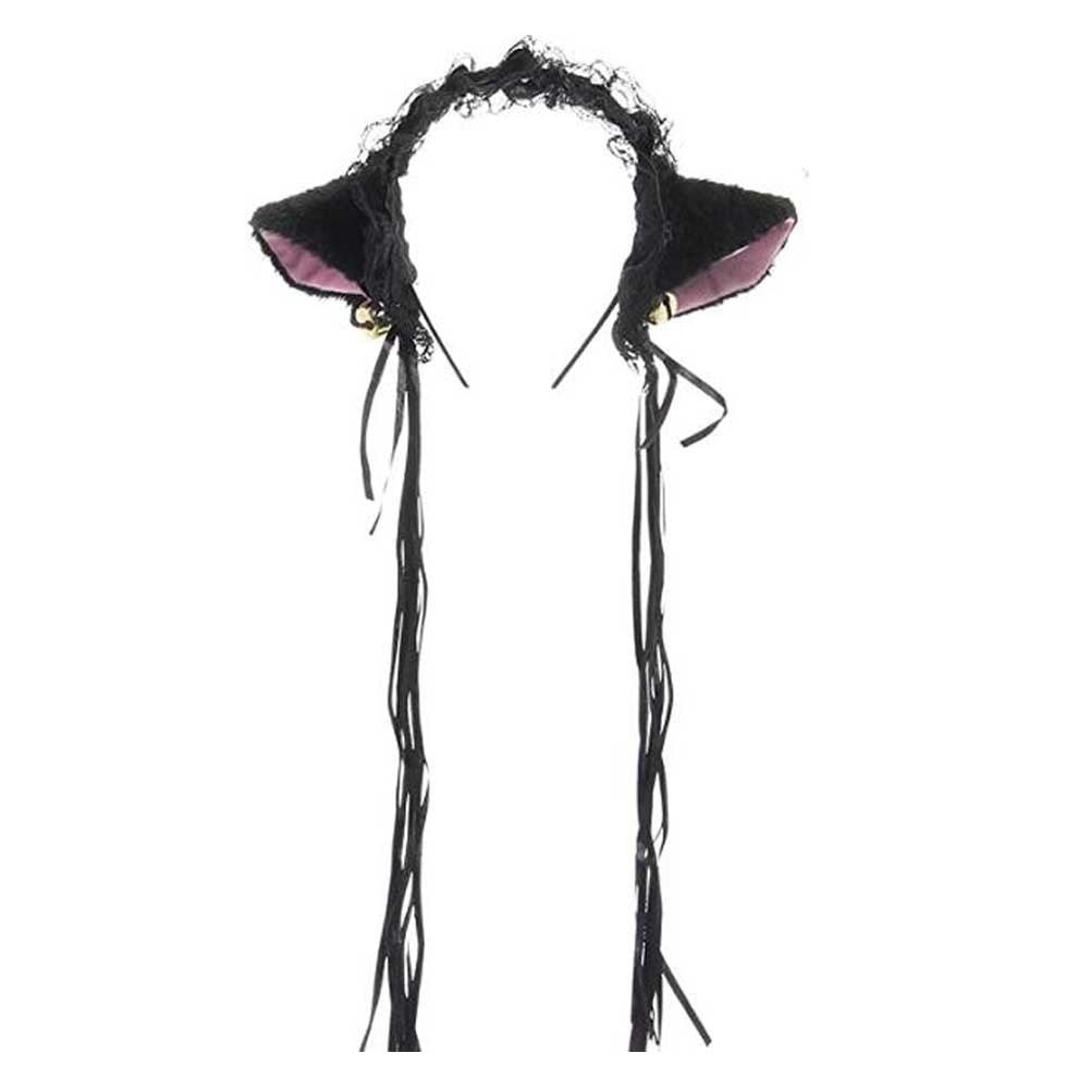 Black Lace Maid Cat Ears Headband Cosplay Plush Cute Cat Headband Anime Halloween Costume Dress Up