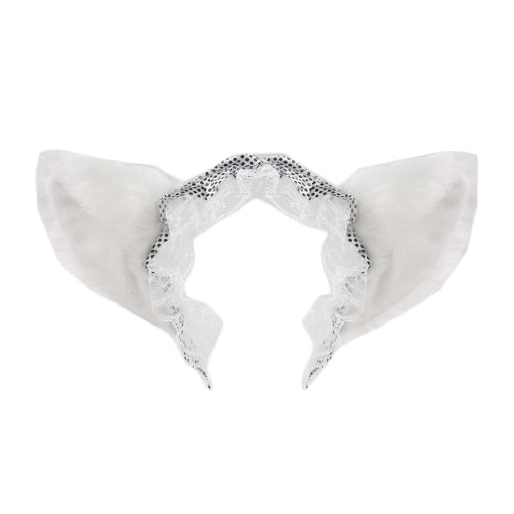 White Plush Lace Cat Ears Headband Animal Fox Ears Hairhoop Halloween Party Dress Up Cosplay Costume Hairband