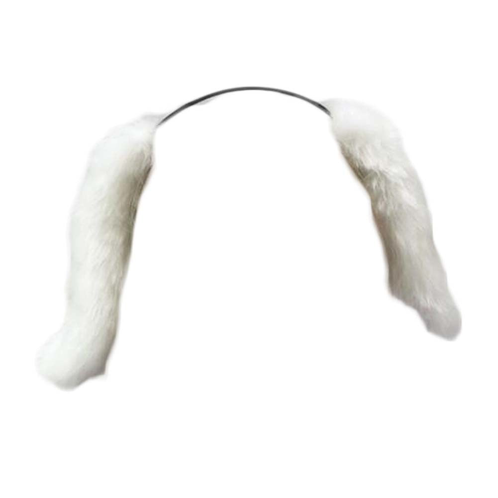 White Plush Lop Ear Rabbit Headband Fluffy Animal Dogs Ears Hairhoop Halloween Party Dress Up Cosplay Costume Hairband