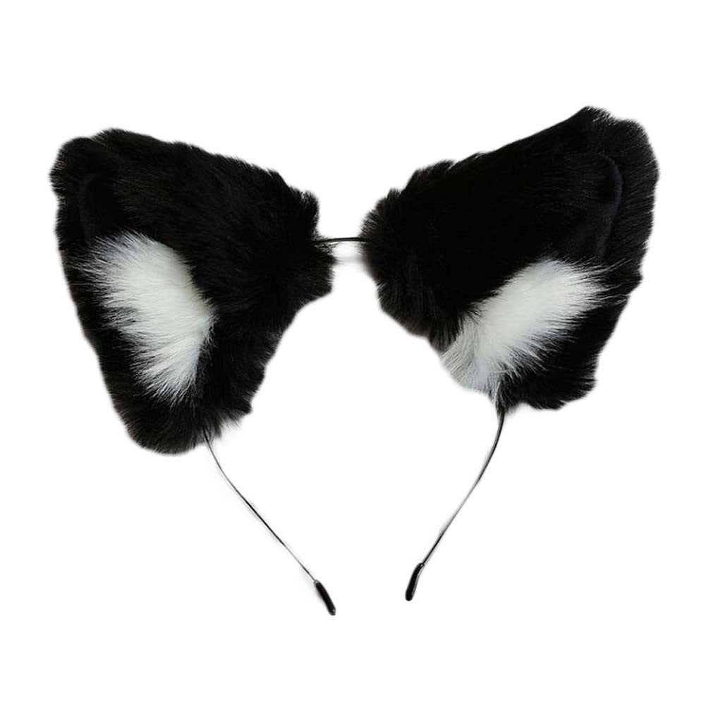 Plush Cat Ears Hair Bands Black White Fox Animal Ears Headband Fluffy Halloween Cosplay Costume Hairband