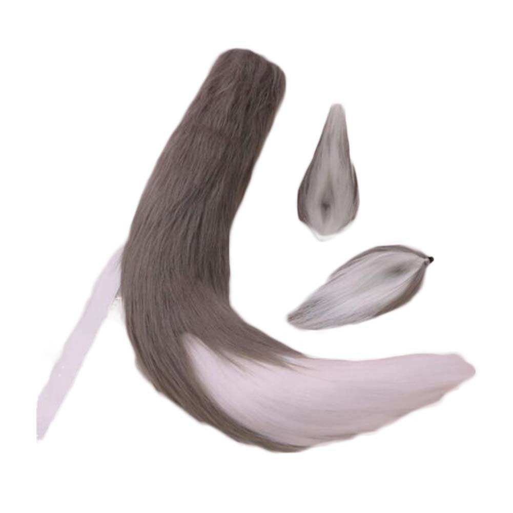 Grey White Plush Fox Tail Ears Set Cosplay Fluffy Animal Tail Ears Hair Clips Halloween Christmas Party Costume