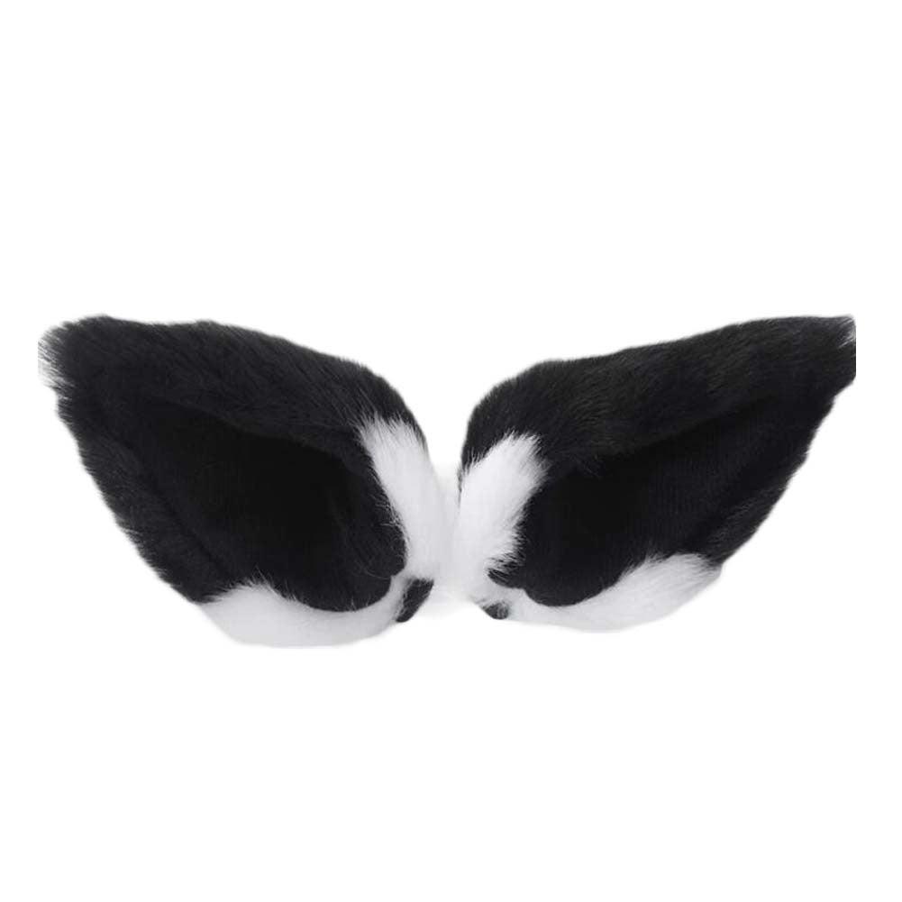 1 Pair Black White Cat Ears Hairpin Plush Animal Fox Ears Fluffy Hair Clip Halloween Party Cosplay Costume