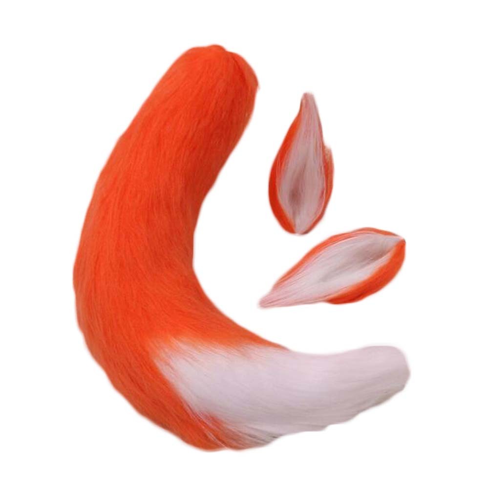 Orange White Plush Fox Tail Ears Set Cosplay Fluffy Animal Tail Ears Hair Clips Halloween Christmas Party Costume