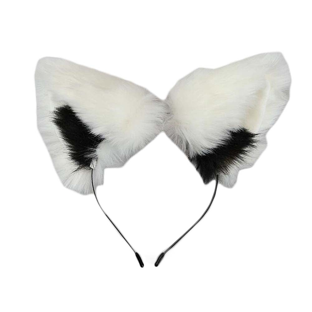 Black White Plush Cat Ears Hair Bands Fox Animal Ears Headband Fluffy Halloween Cosplay Costume Hairband