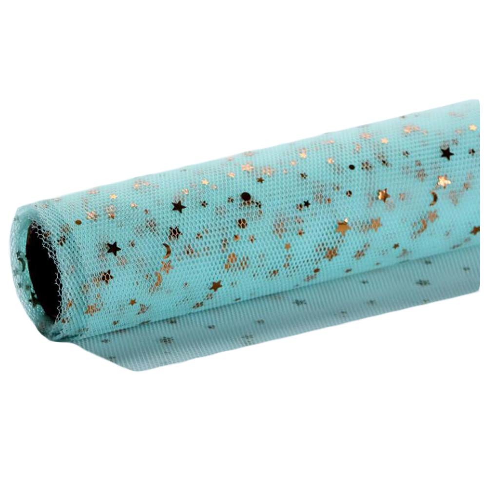 1 Roll Foil Star Moon Gauze Flower Wrapping Paper Bouquet Packaging Lining Florist Paper Supplies Gift Wrapping, Blue