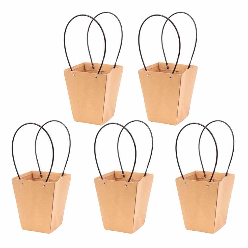 5 Pcs Kraft Paper Trapezoid Potted Plant Tote Flower Bags Bouquet Packaging Paper Box Flower Arrangement Supplies, 4.7x3 inch