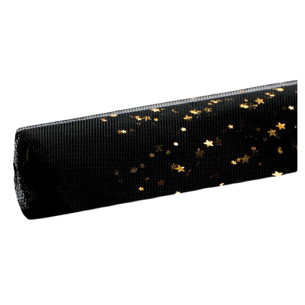 1 Roll Foil Star Moon Gauze Flower Wrapping Paper Bouquet Packaging Lining Florist Paper Supplies Gift Wrapping, Black