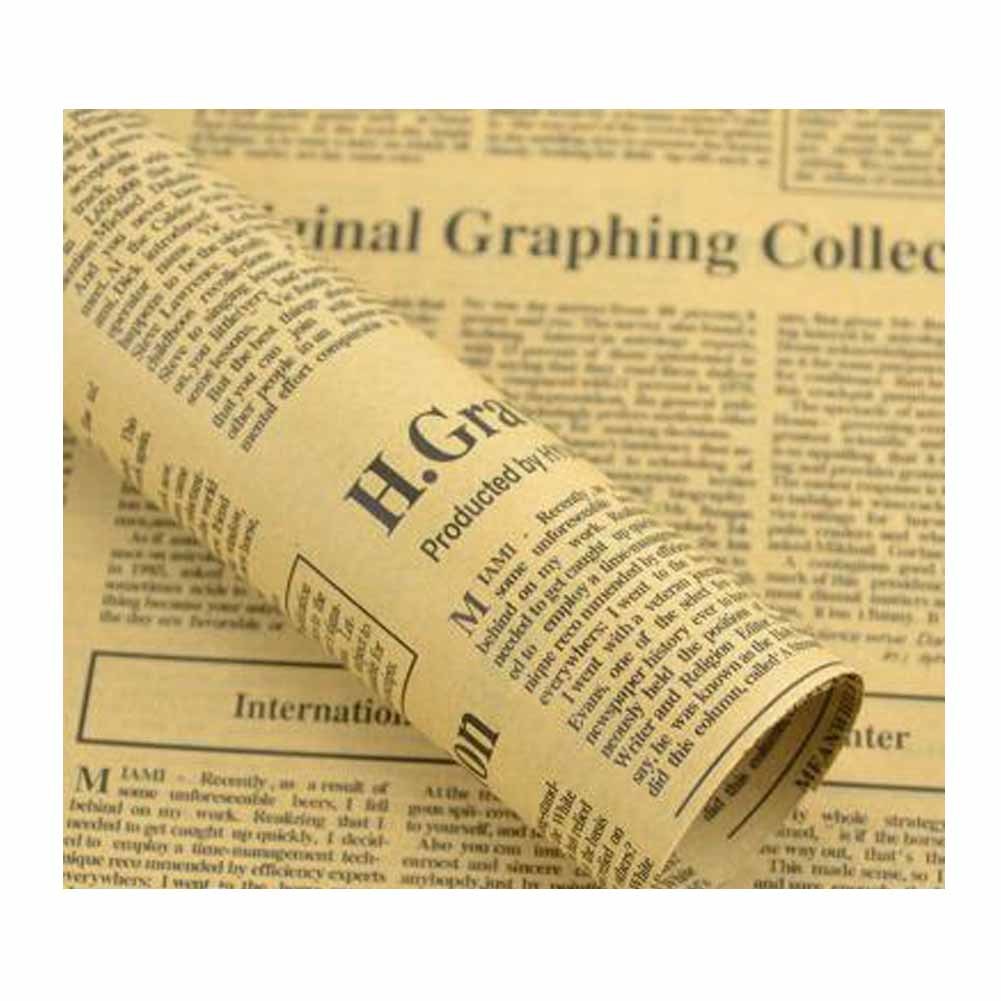 30 Sheets Kraft Paper Flower Wrapping Paper Roll English Newspaper Gift Wrap Florist Bouquet Supplies