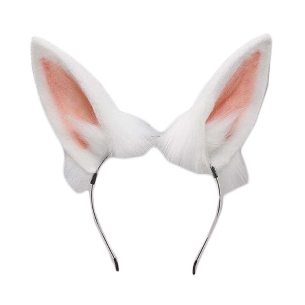 White Simulated Plush Rabbit Ears Hairband Cosplay Fluffy Animal Ears Headband Halloween Christmas Cosplay Party Costume