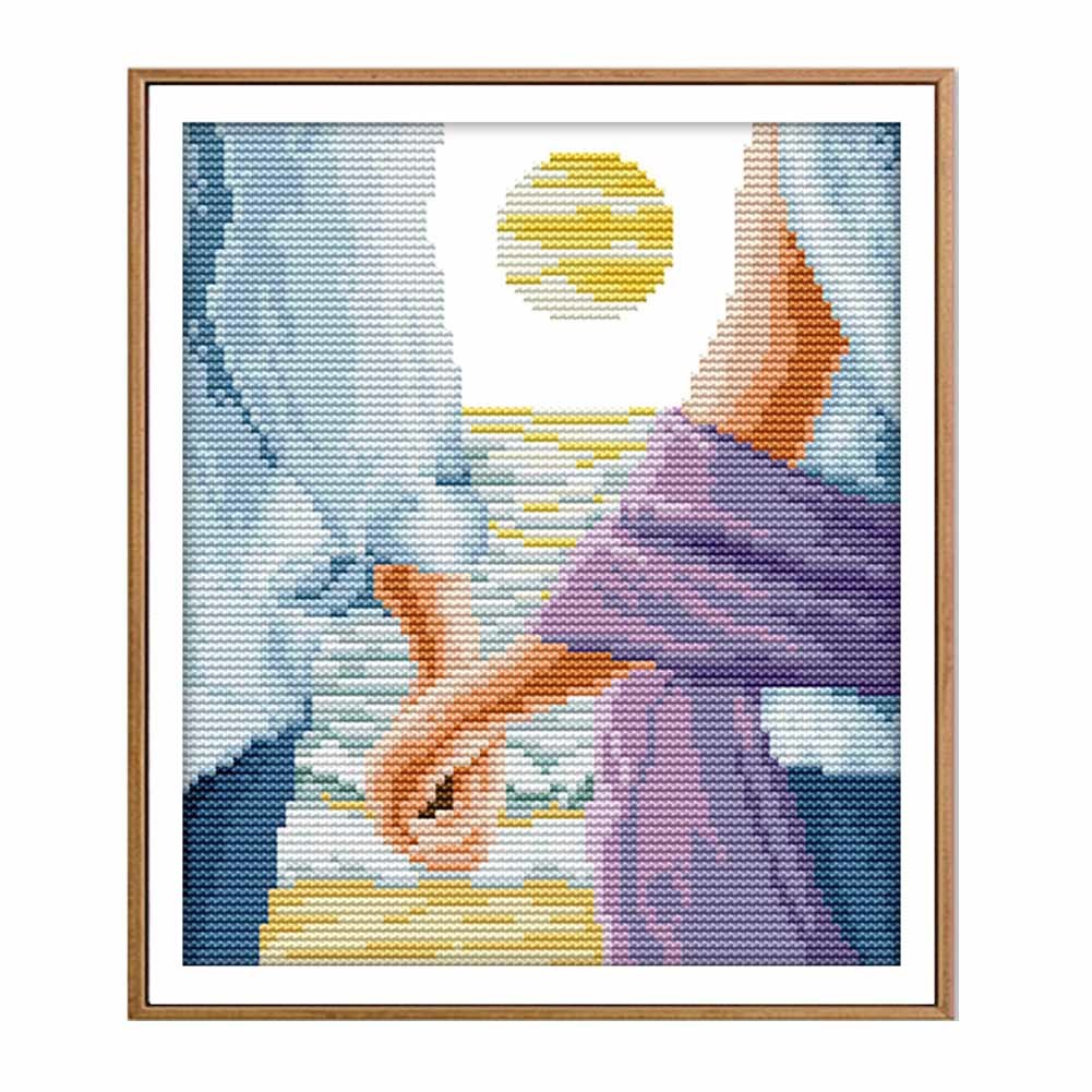 Romantic Lover DIY Cross Stitch Kits Pre-Printed Embroidery Kits Room Decor Valentine Gift, 8x9 inch