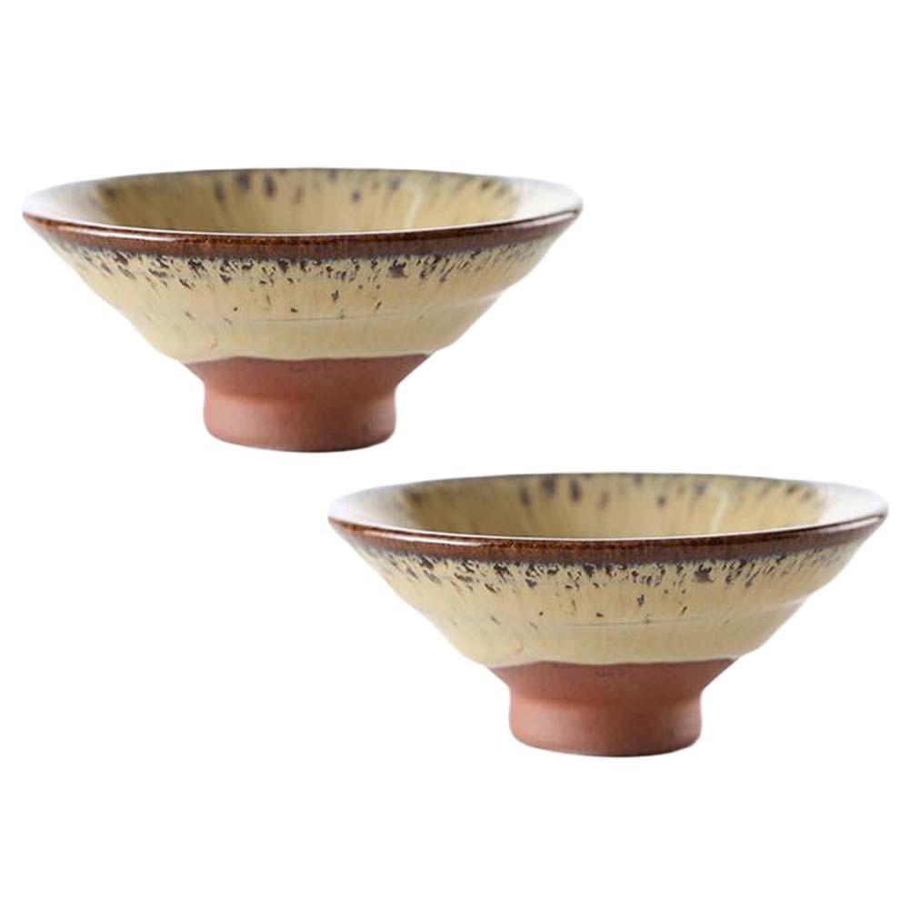 2 Pcs Rough Pottery Tea Cups Ceramic Tea Ceremony Host Golden Leaves Chinese Kung Fu Tea Cups Tea Bowl Bucket, 50ml