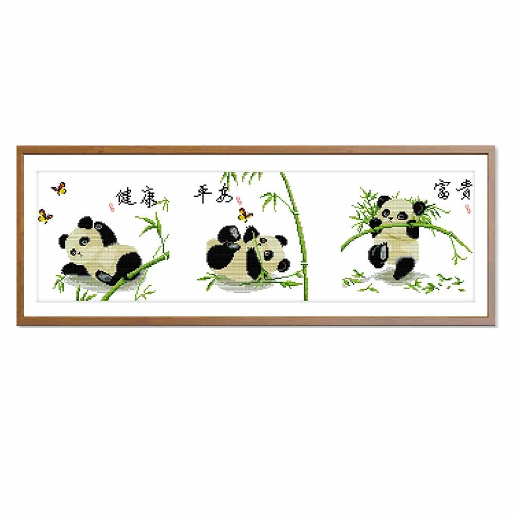 Panda DIY Cross Stitch Stamped Kits Animal Pre-Printed Embroidery Kits, 29x9 inch