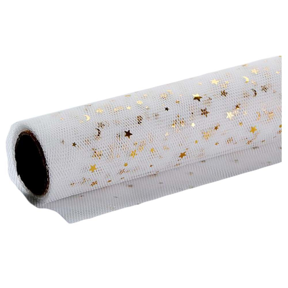 1 Roll Foil Star Moon Gauze Flower Wrapping Paper Bouquet Packaging Lining Florist Paper Supplies Gift Wrapping, White