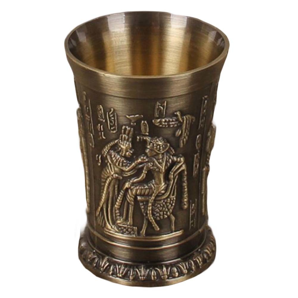 Vintage Egyptian Copper Alloy Wine Cup Embossed Shot Glasses Wine Bar Cocktail Cup One Shot Cup, Rameses, 40ml