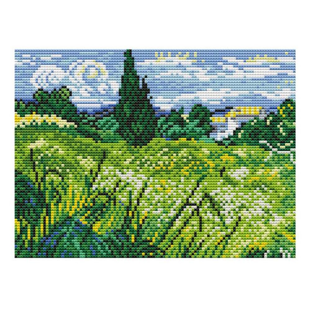 11CT Stamped Cross Stitch Kits DIY Embroidery Kits Arts Crafts Needlework Prairie Living Room Bedroom Decor Green, 13x9inch