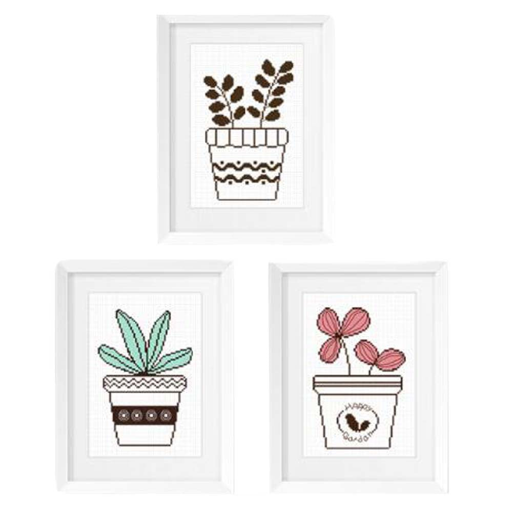 11CT Pot Plants Set Cross Stitch Kits Pre-Printed Easy Embroidery Kits,5.5x7.8 inch