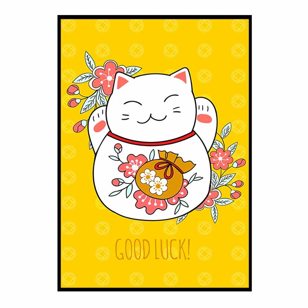 Cute Yellow Fortune Cat DIY Pre-Printed Cross Stitch Embroidery Kits Store Decor, 18x22 inch