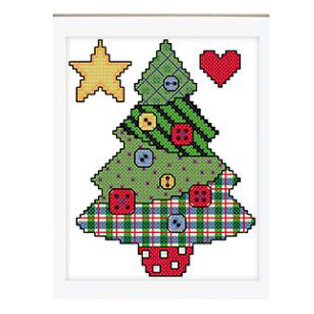 11CT Stamped Cross Stitch Kits DIY Embroidery Kits Needlework Gift Home Decor Christmas Tree, 7x8inch