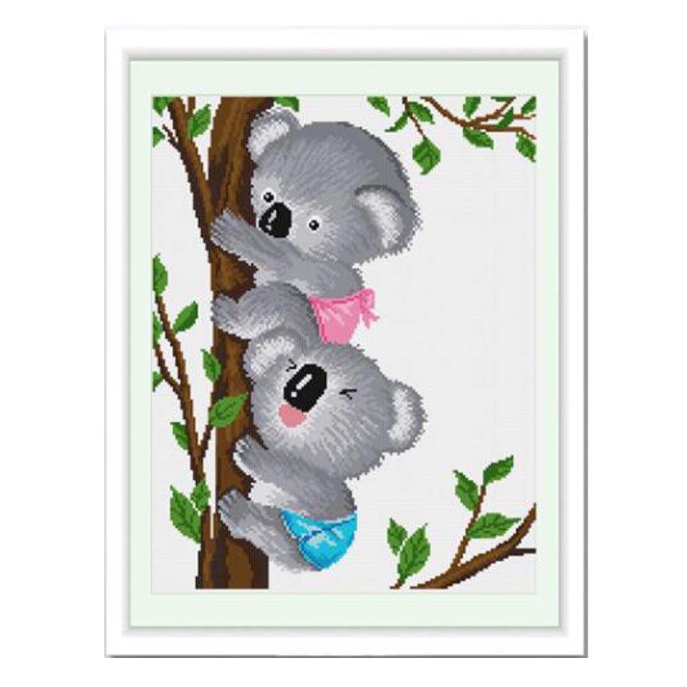 Cute Koala DIY Cross Stitch Stamped Kits Pre-Printed 11CT Embroidery Kits Wall Decor, 14x18 inch