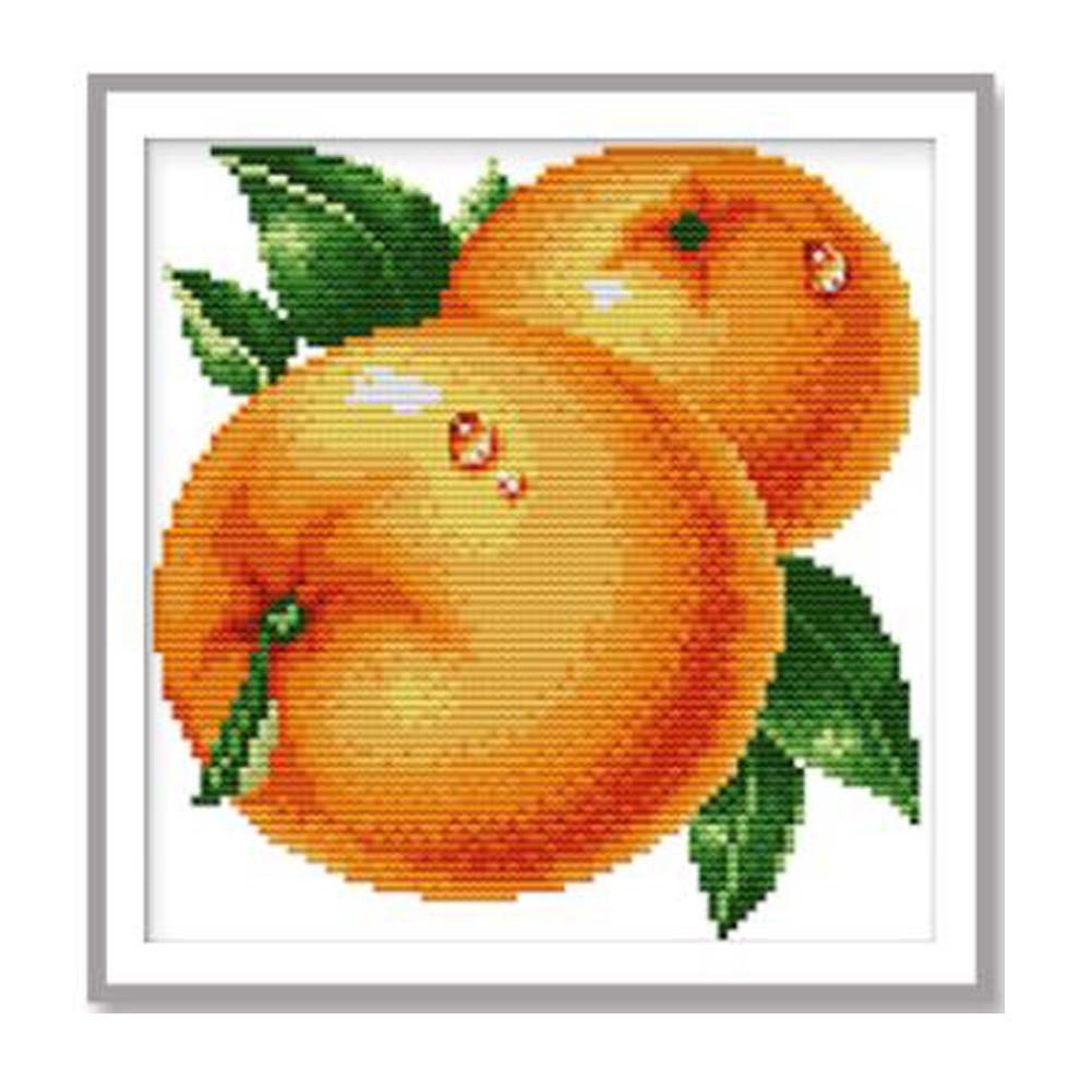 11CT Stamped Cross Stitch Kits DIY Embroidery Kits Arts Crafts Needlework Dining Room Kitchen Decor Fruit Orange, 10x10inch