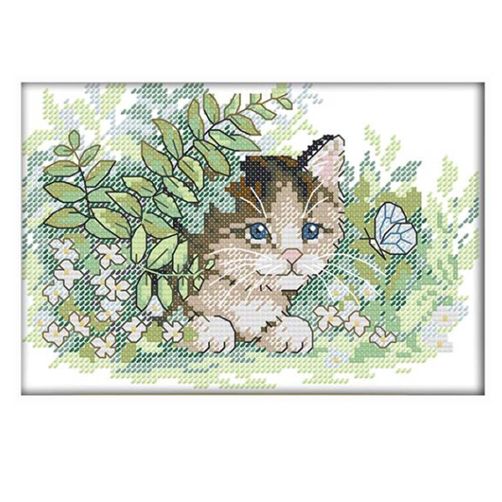 11CT Stamped Cross Stitch Kits Embroidery Arts Crafts Needlework Kids' Room Decor Lovely Cats Animal, 10x7 inch