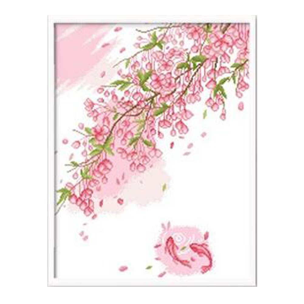 11 CT Chinese Style Fish and Plum Blossom DIY Pre-Printed Cross Stitch Kits,16x21 inch