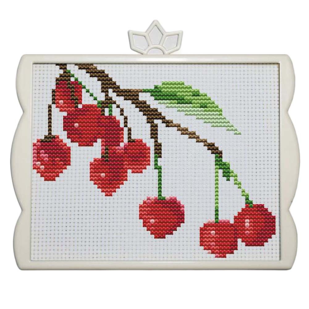 11CT Cross Stitch Kit for Beginners Red Cherry Needlecrafts DIY Embroidery Kits Arts and Crafts, 6x6 inch