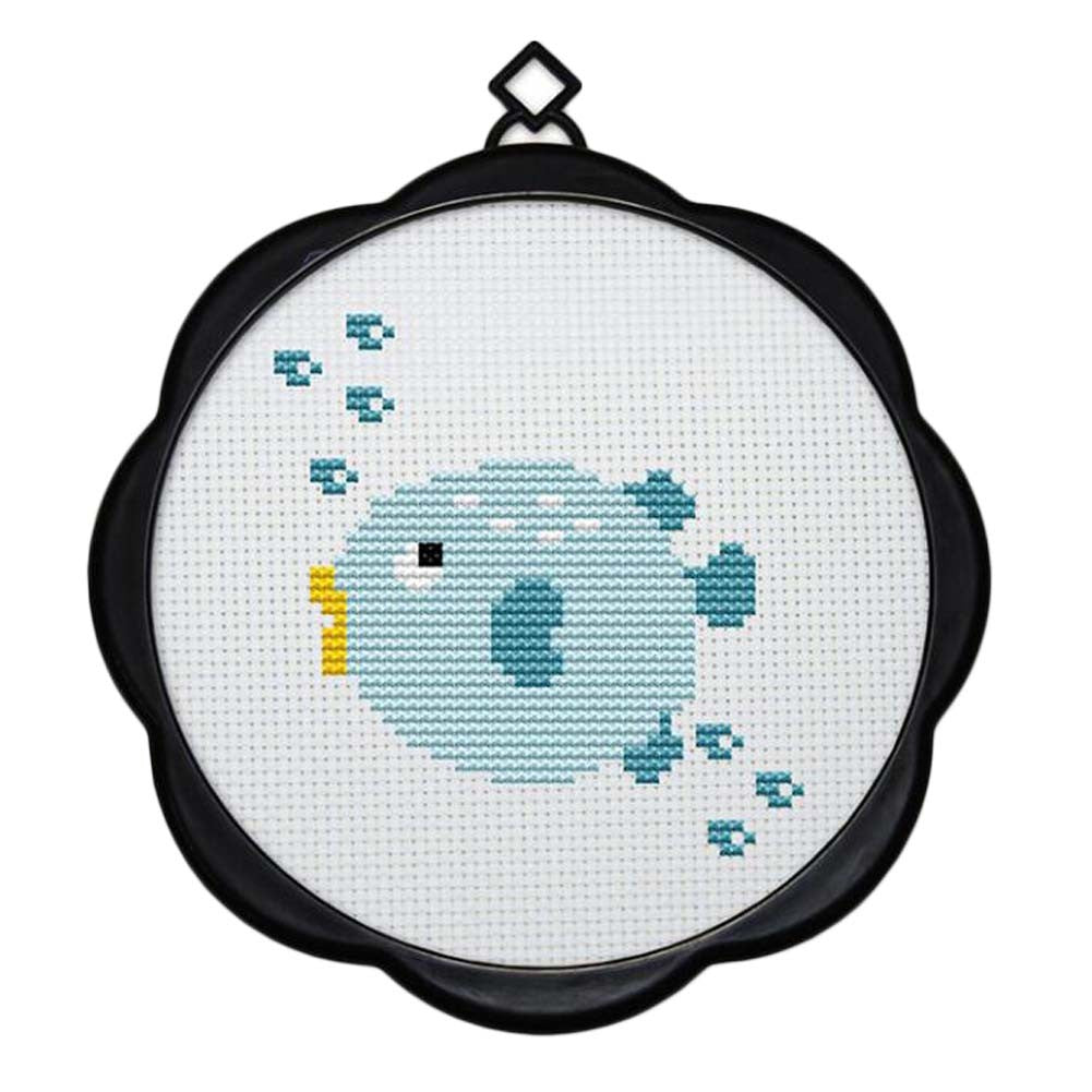 11CT Cross Stitch Kit for Beginners Cute Blue Fish Needlecrafts DIY Embroidery Kits Arts and Crafts, 6x6 inch