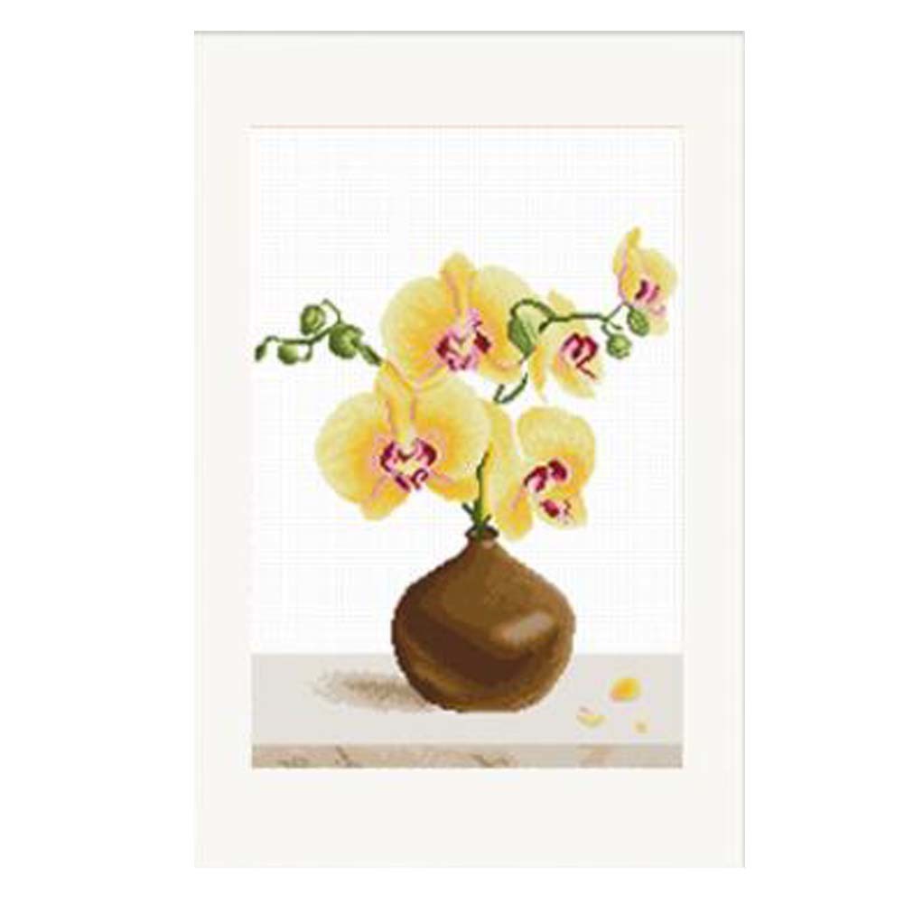 11CT Classical Stamped Counted Cross Stitch Kits Preprinted Embroidery Kits for Adults, Yellow Orchid 19x22 inch