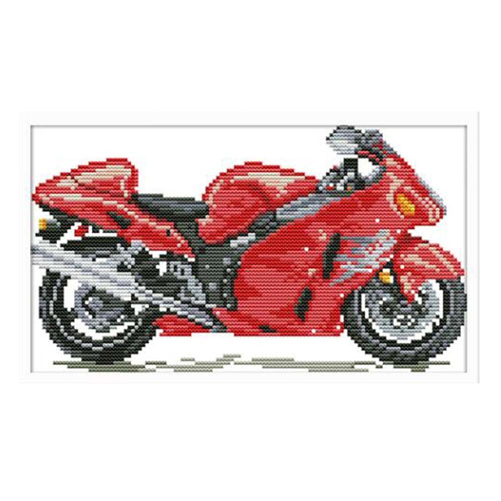 11CT Stamped Cross Stitch Kits Red Motorbike Boys Room Decor DIY Embroidery Kits, 15x8inch