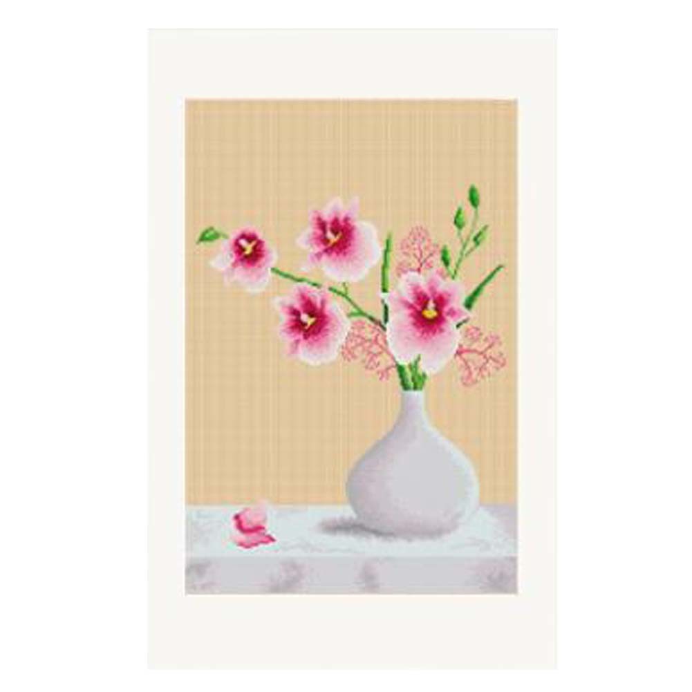 11CT Stamped Counted Cross Stitch Kits Preprinted Flower Embroidery Kits for Adults, Pink Orchid 19x22 inch