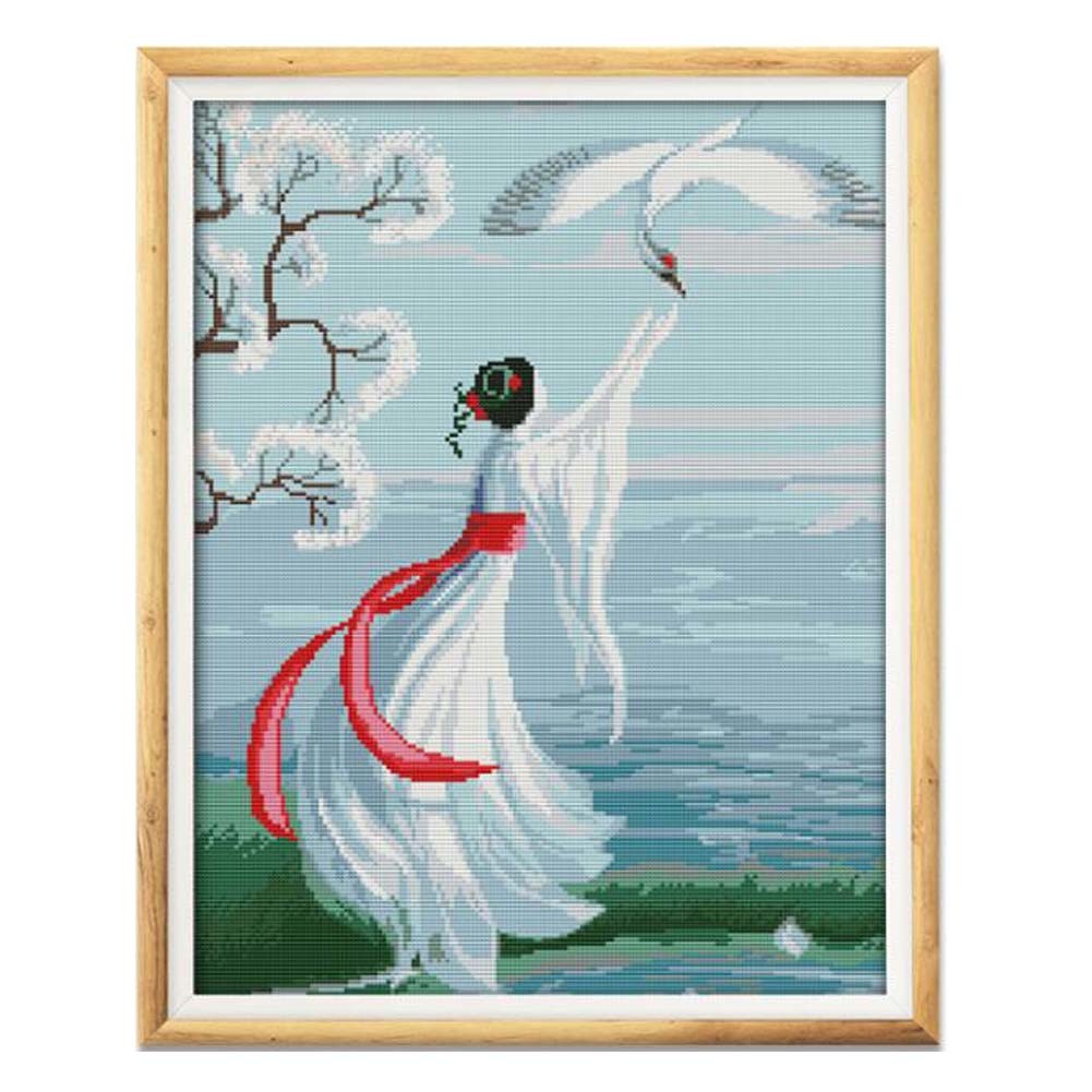 11CT Cross Stitch Kits Embroidery Crafts Needlepoint Kit Chinese Ancient Beauty and Crane, 19x23 inch