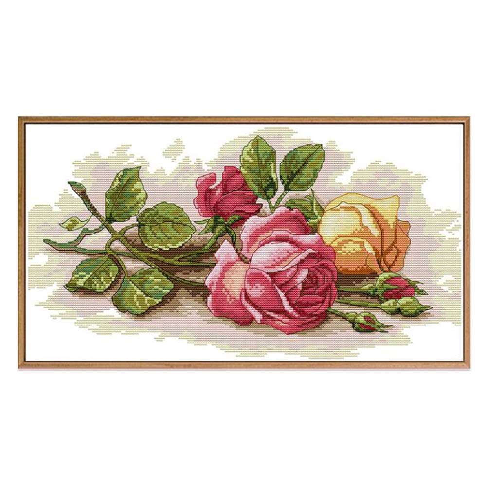 11 CT DIY Pre-Printed Cross Stitch Kits Roses Embroidery Crafts Hallway Living Room Decor,22x13 inch