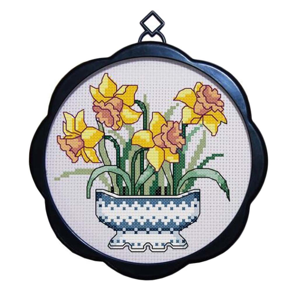 11CT Yellow Magnolia Cross Stitch Kit for Beginners Arts and Crafts Needlecrafts DIY Embroidery Kits, 6x6 inch