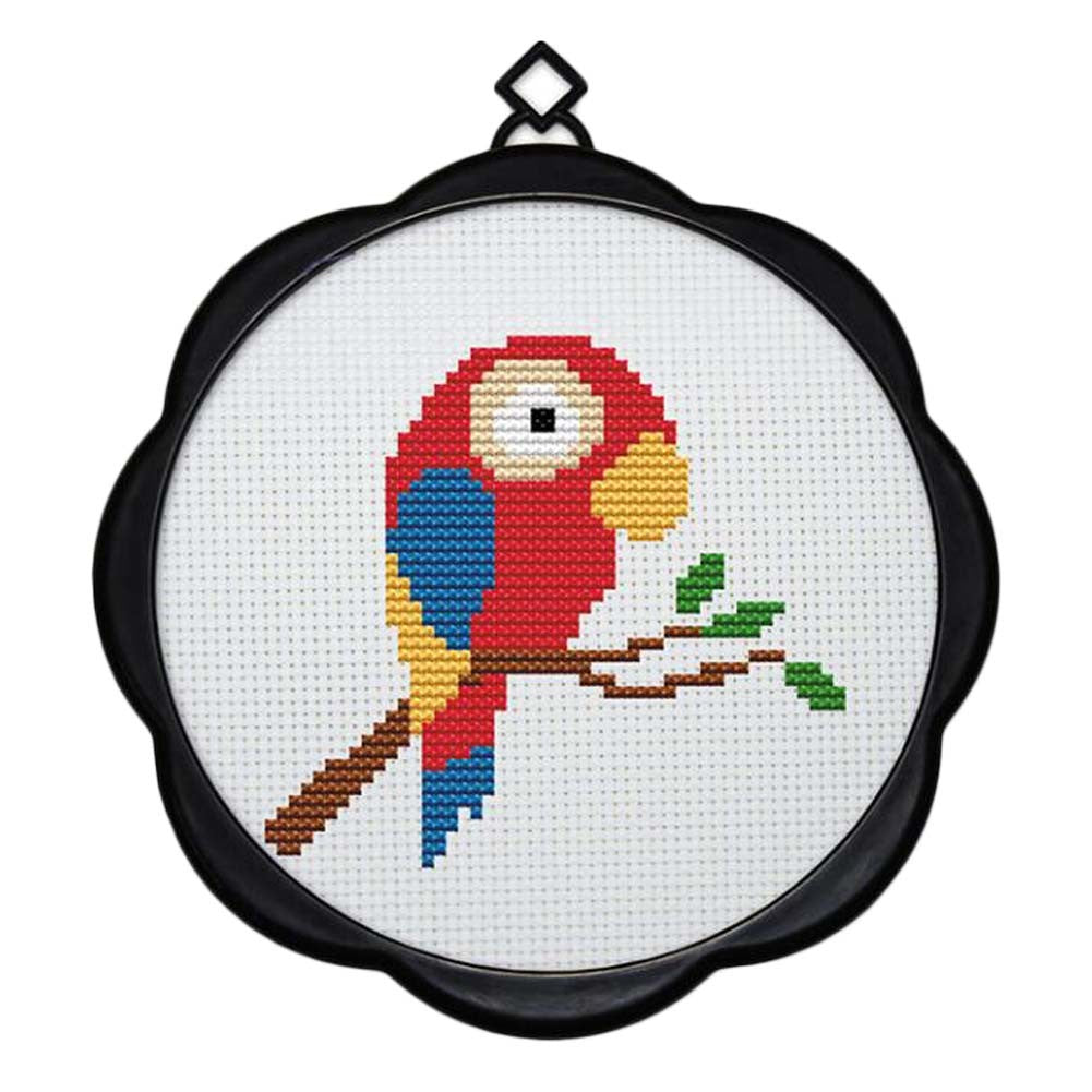 11CT Cross Stitch Kit for Beginners Cute Red Parrot Needlecrafts DIY Embroidery Kits Arts and Crafts, 6x6 inch