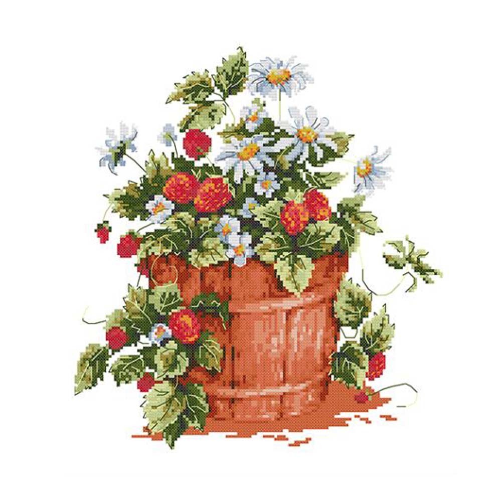 11CT Stamped Cross Stitch Kits Basket Strawberry and Daisy Dinning Room Decor DIY Embroidery Kits, 15x16inch